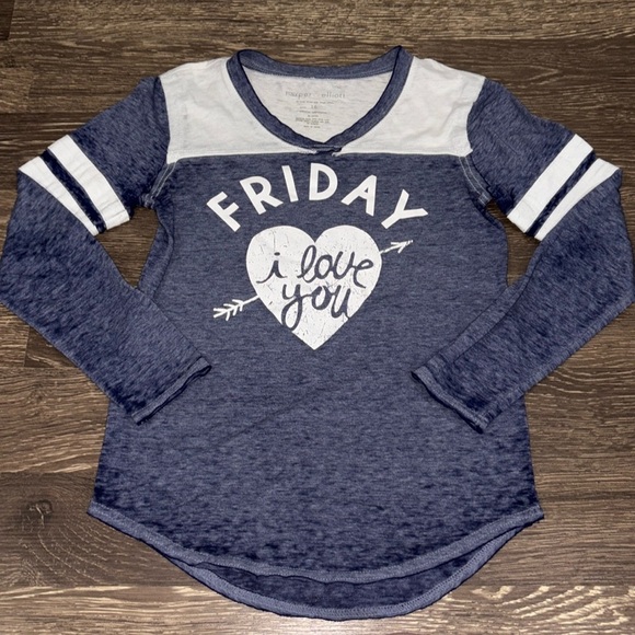 Harper & Elliott long sleeve sheer top with 'Friday I love you' on it - Picture 1 of 10